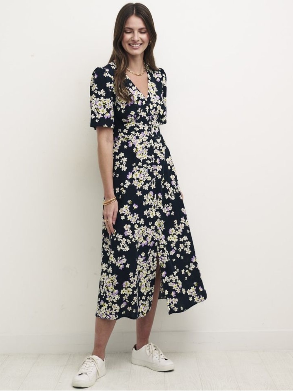 Nobody’s Child Floral Button Down Midi Dress